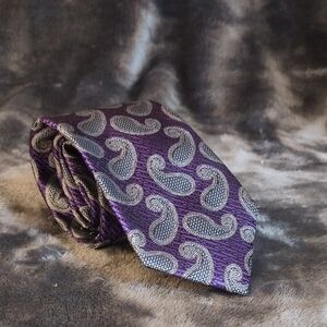 Elegant Paisley Tie in Purple and Silver